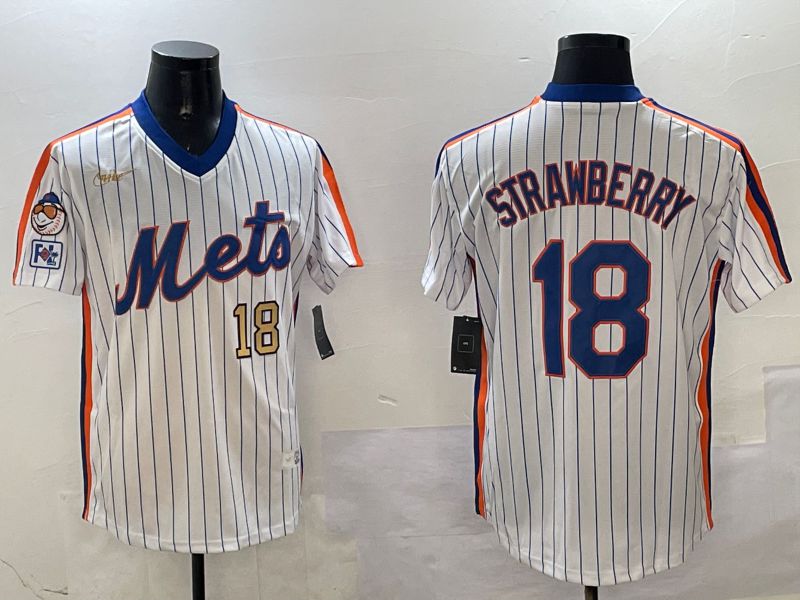 Men New York Mets #18 Strawberry White Stripe Throwback Game Fashion 2025 Nike MLB Jersey style 6